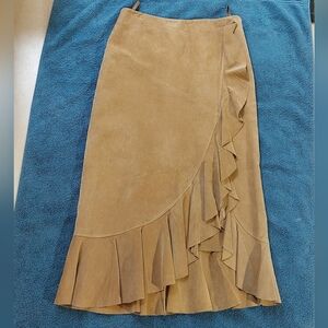 Vintage Moda International Tan Suede Skirt w/ Ruffle Size 0